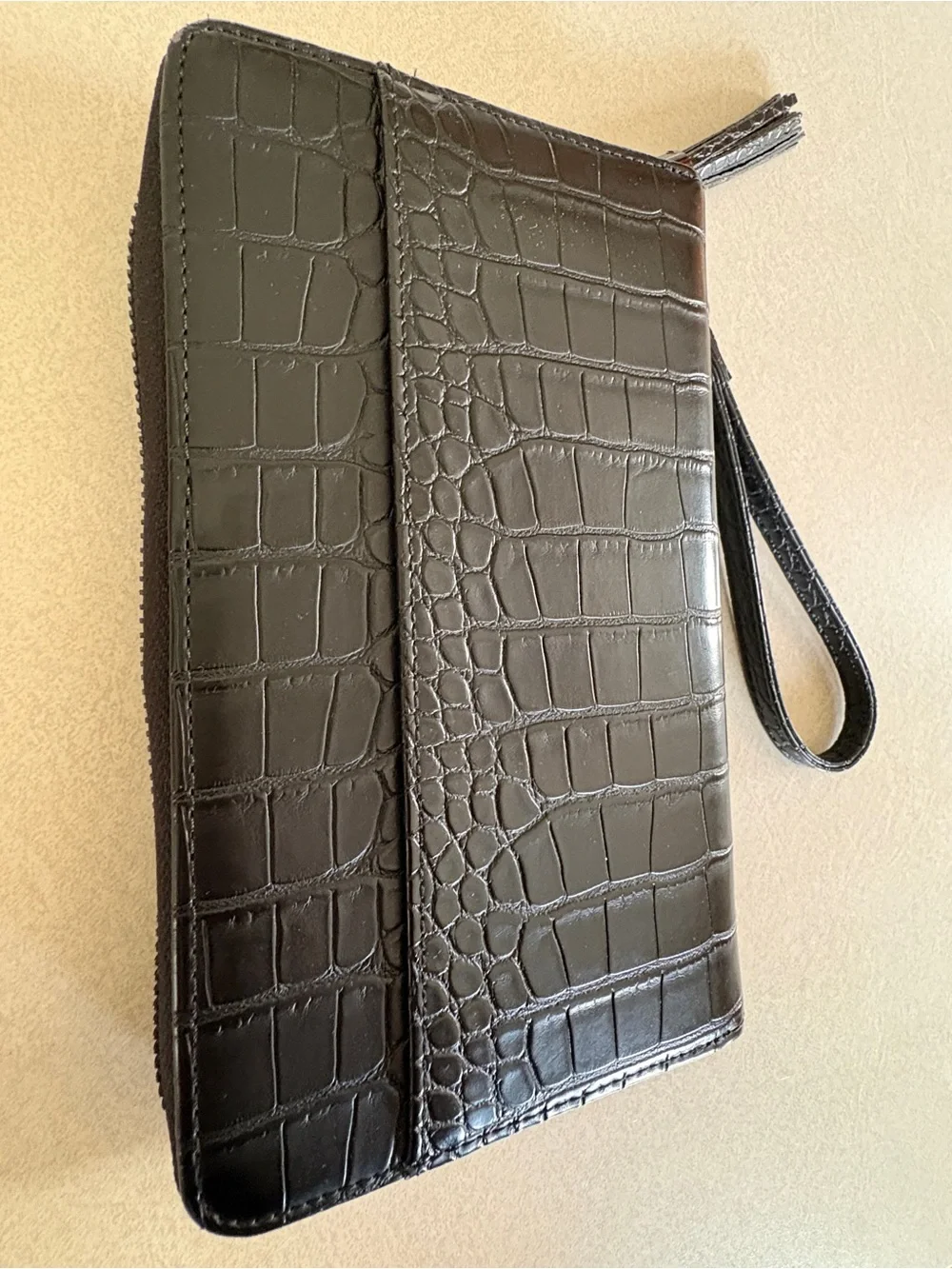 NOTIQ Compact Zip Wallet-Black Croco